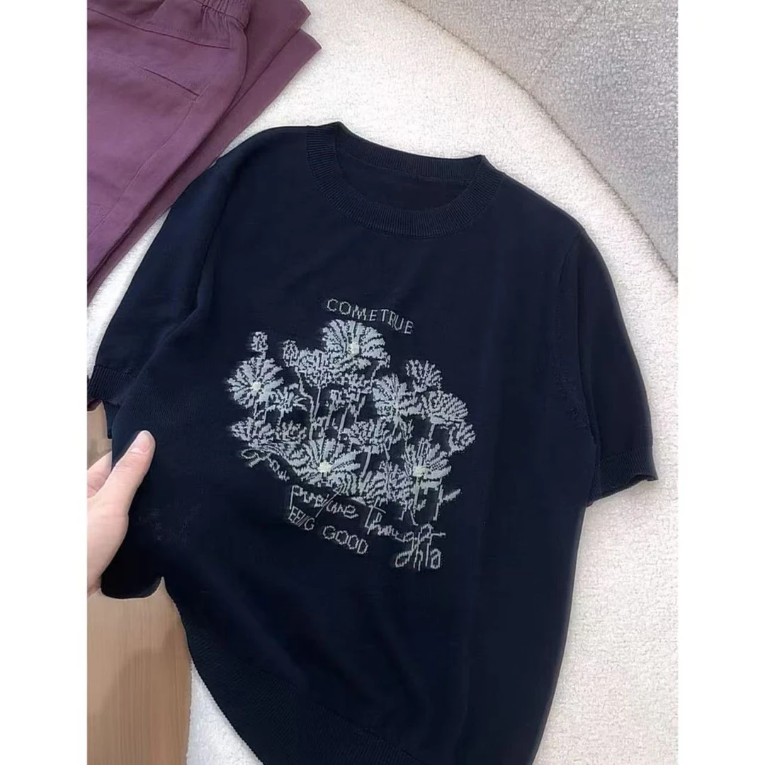丽丽家~小花时尚休闲百搭女士夏季印花圆领短袖上衣