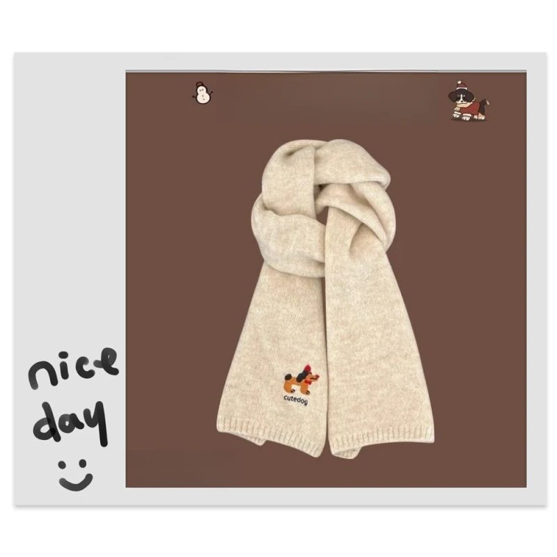 韩版可爱小狗刺绣秋季围巾秋冬保暖防寒时尚百搭高级感围脖披肩M