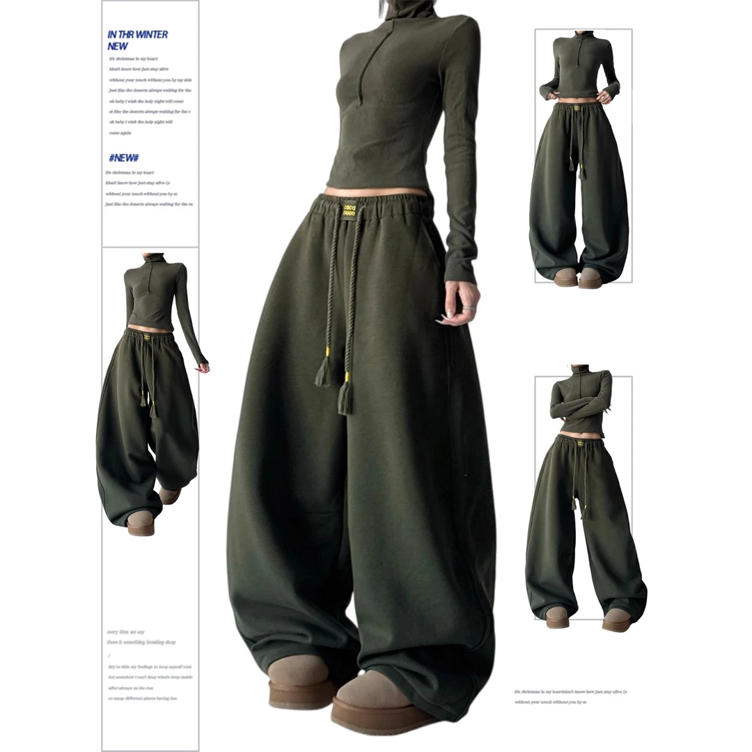 巨好看卫裤女2025秋冬季新款重磅撞色弯刀裤高级感加绒休闲阔腿裤