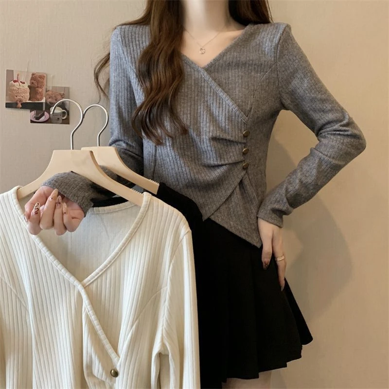 大码坑条不规则打底衫女2025秋冬季新款韩版宽松显瘦长袖外穿上衣