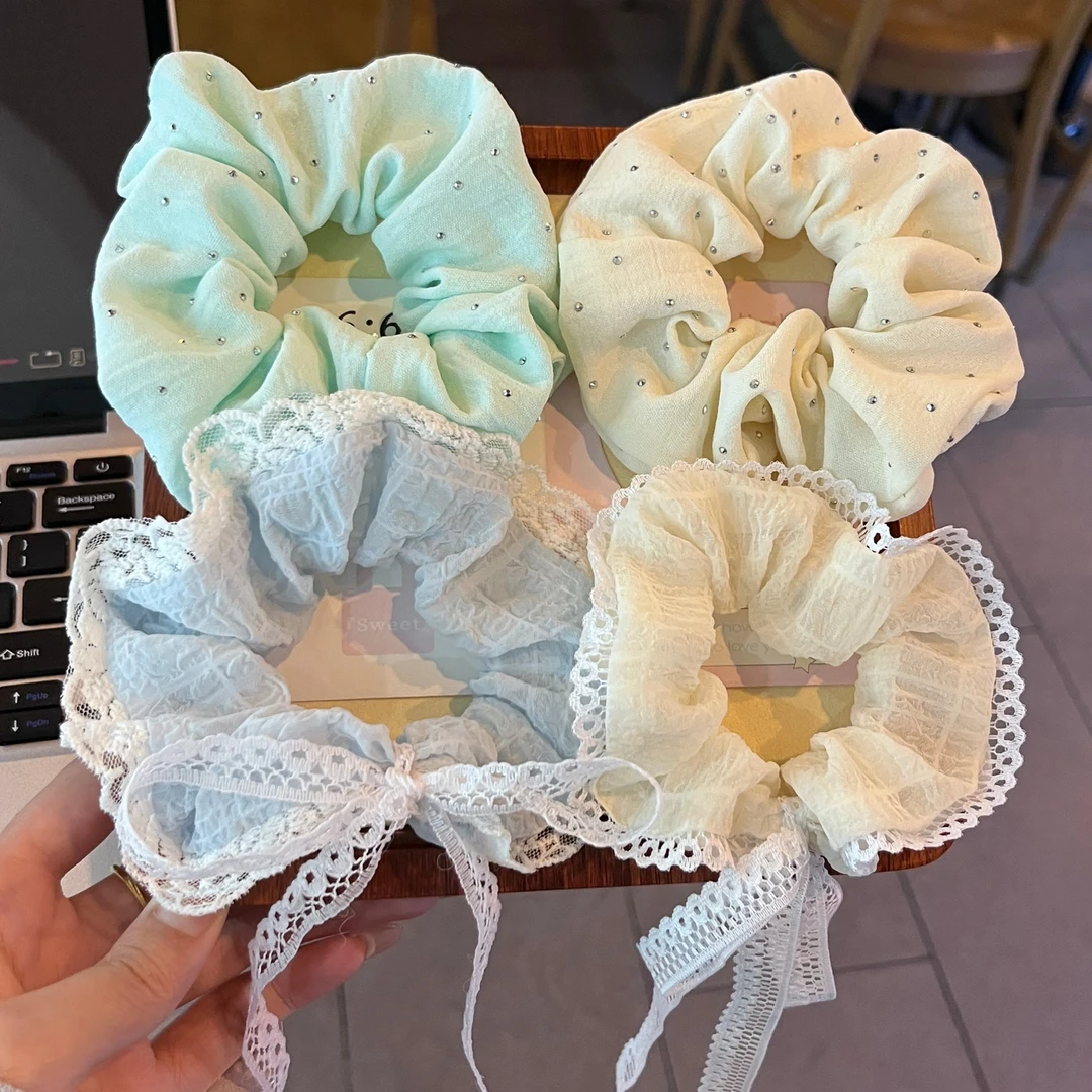 甜美蝴蝶结丝带发圈芭蕾少女蕾丝飘带绳扎马尾皮筋头饰品