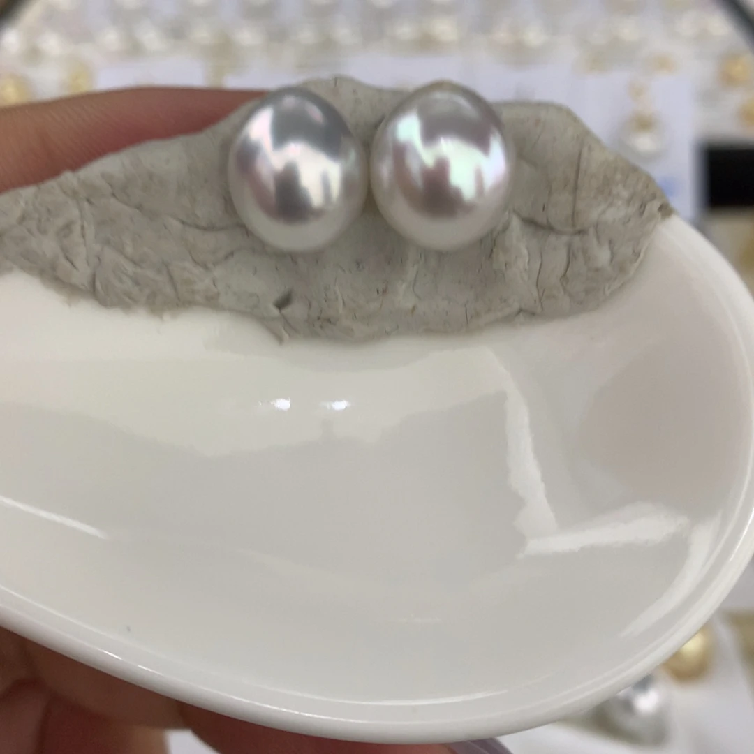 未镶嵌海水珍珠裸珠10-11mm澳白银蓝光伴彩对珠