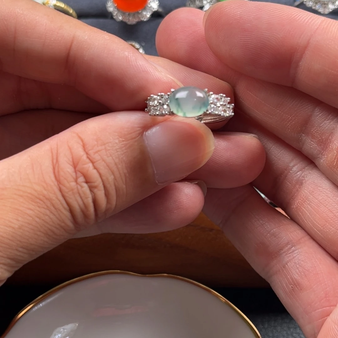 翡翠银S925镶嵌戒指缅甸翡翠A货