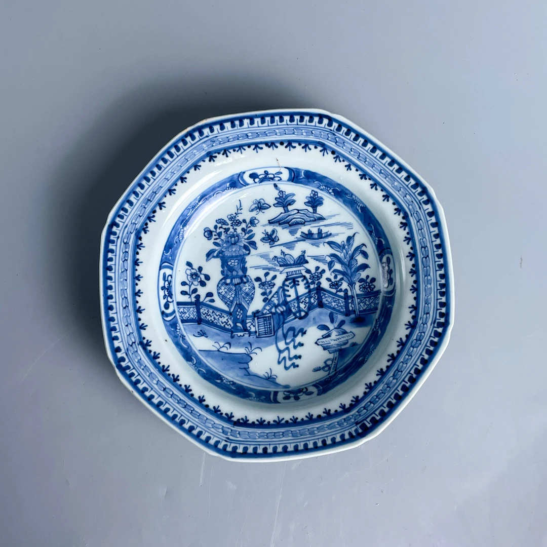 瓷器/古董乾隆青花纹八方深腹盘M25BH006618 收藏/文物/绣花张