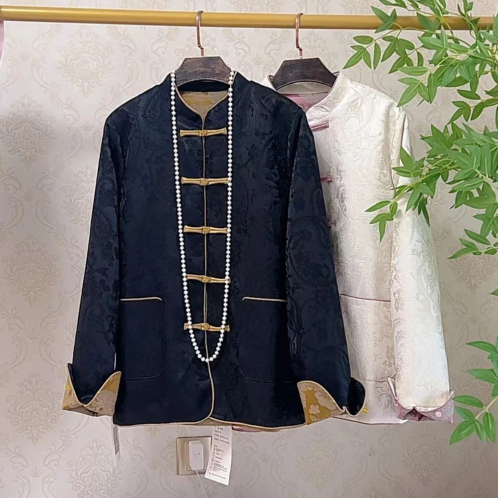 YY国风新中式春季两面穿外套胖妹妹盘扣复古宽松显瘦外衣8955