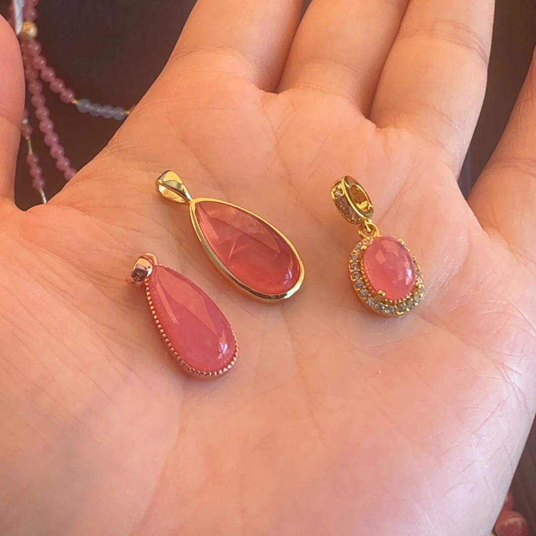 菱锰矿（红纹石）银S925镶嵌吊坠(不含链)多样性发其一