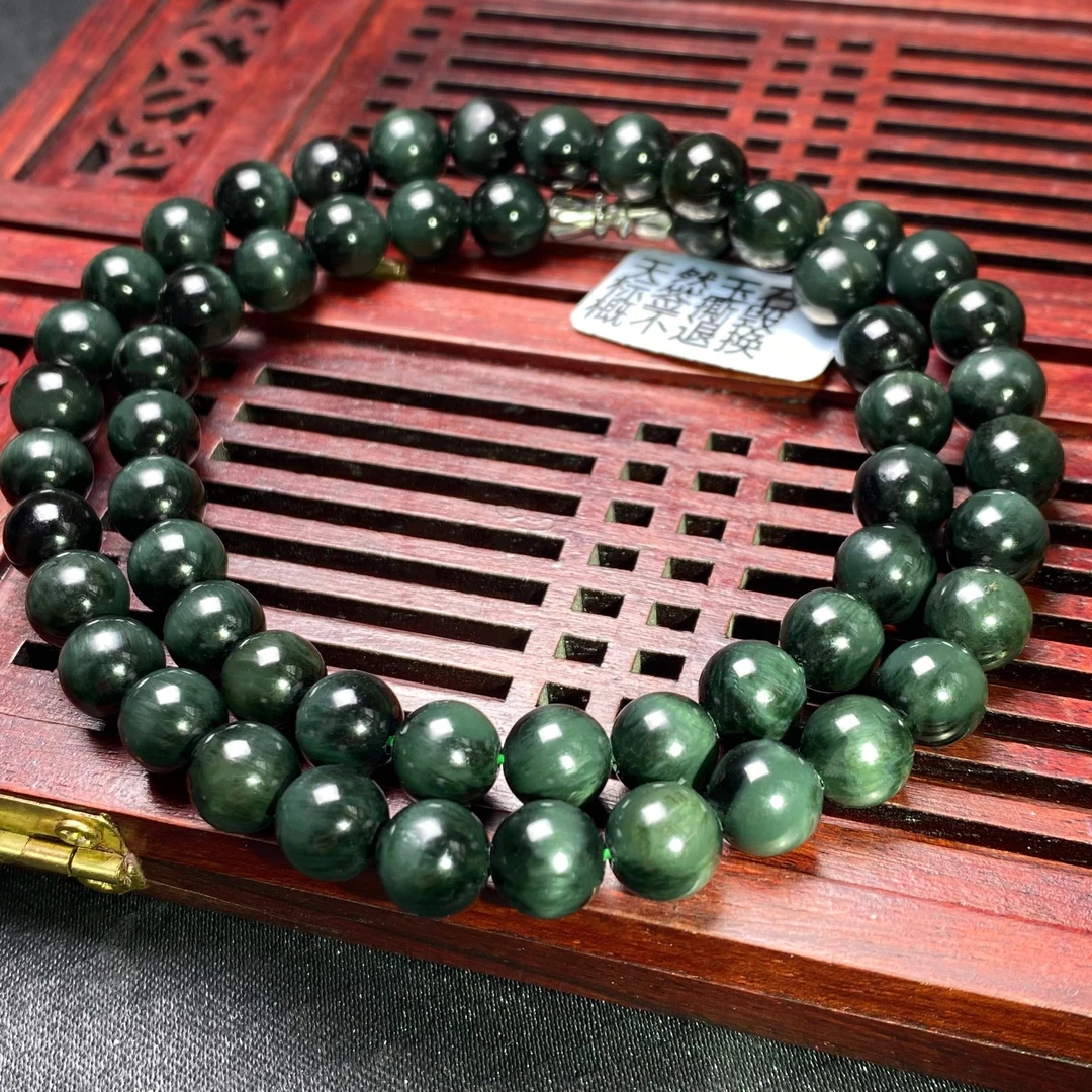 【迈越珠宝】天然和田玉碧玉链子黑猫项链8mm左右时尚精美气质·长链