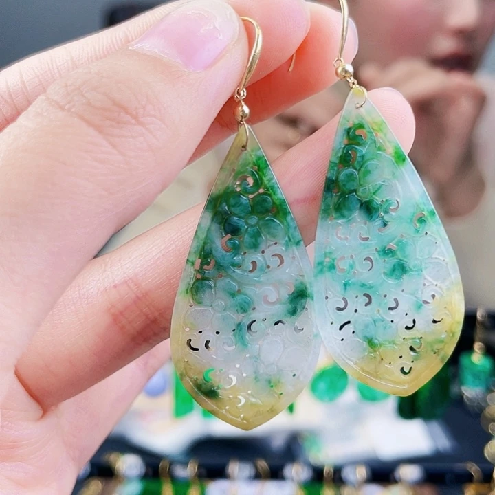 翡翠耳饰18K金镶嵌饰品