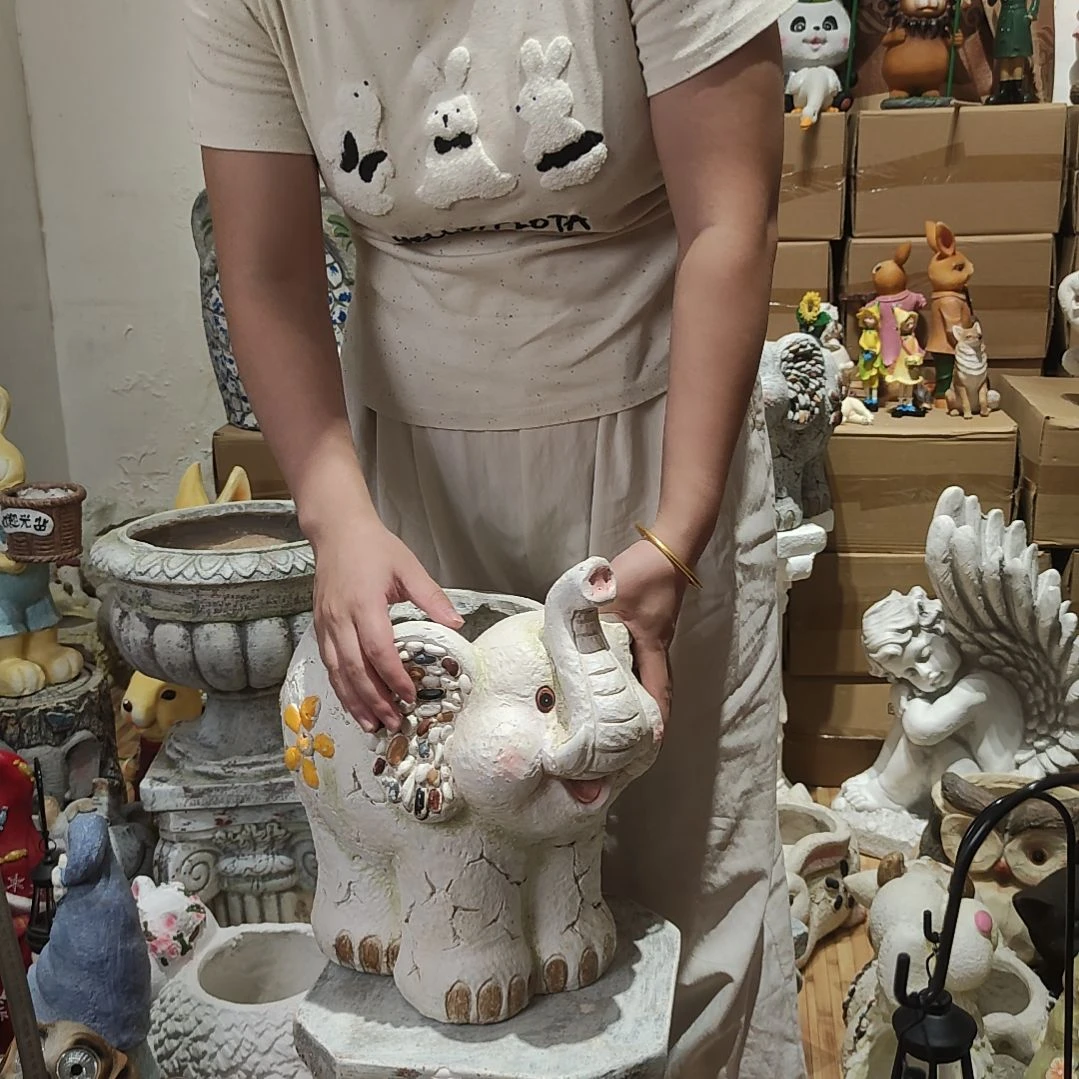 合成树脂氧化镁百白色小象花盆