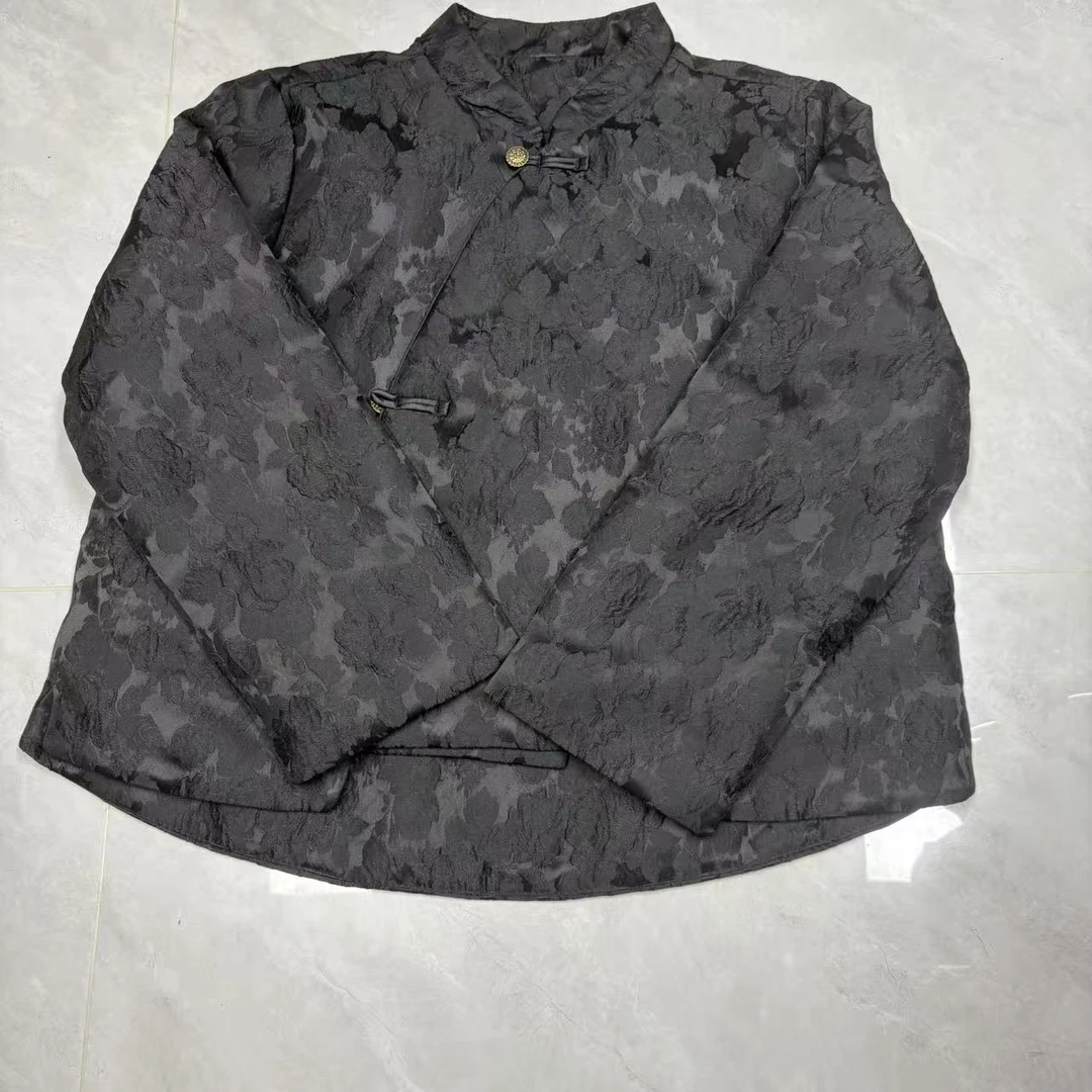 提花新中式复古印花系带短外套保暖加棉加厚立领外套