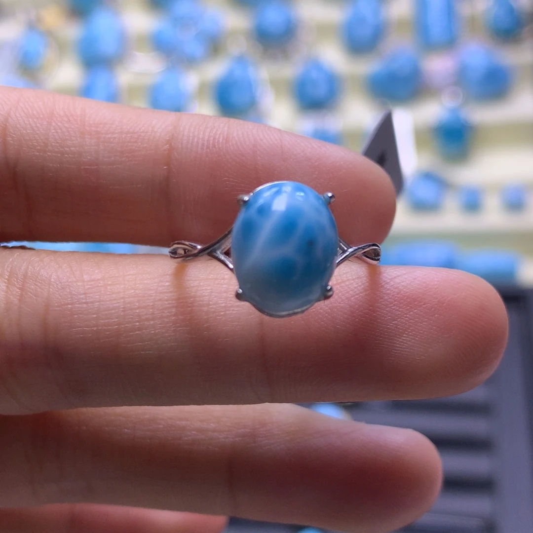 针钠钙石（海纹石）银S925镶嵌戒指蛋面戒指