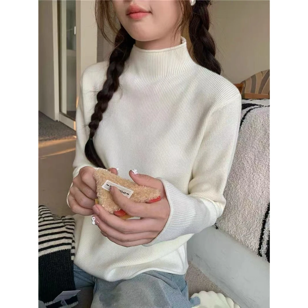 9901#卷边韩版半高领针织打底衫