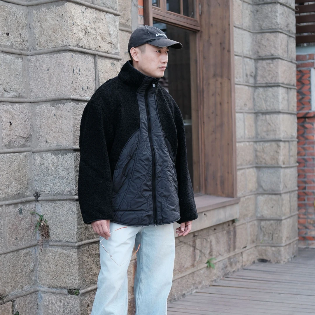 Four Seasons 摇粒绒高领外套男~日系复古风宽松超轻款羊毛服