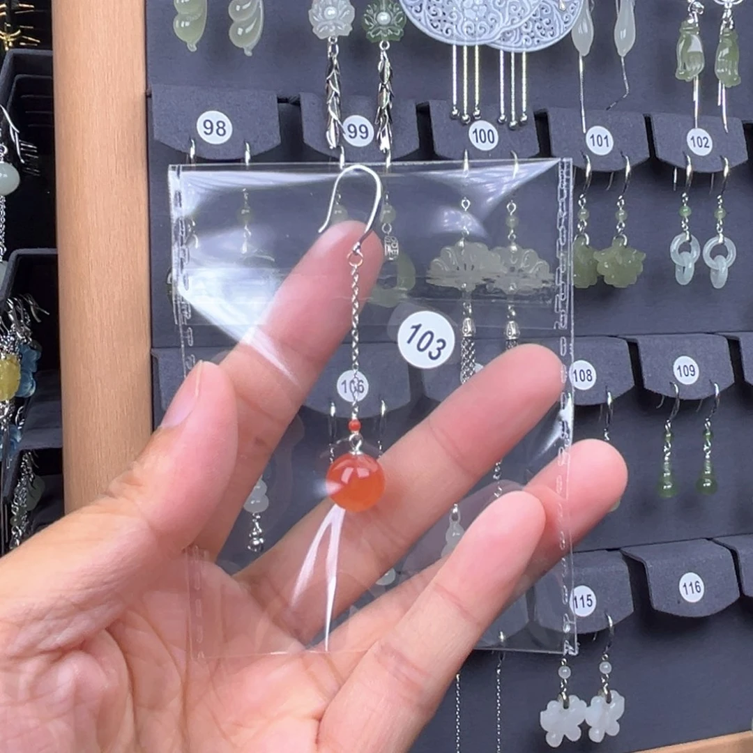 银S925镶嵌南红玛瑙耳饰拿****ღ