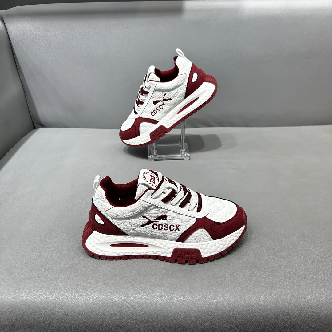 秋冬新款男士低帮皮面拼接系带增高厚底舒适防滑时尚百搭