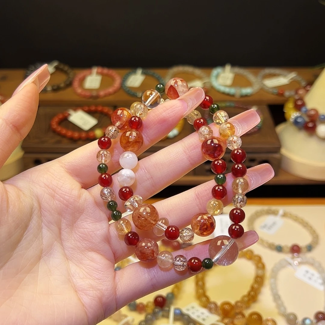 水晶手串银S925镀金镶嵌圣诞糖果1520