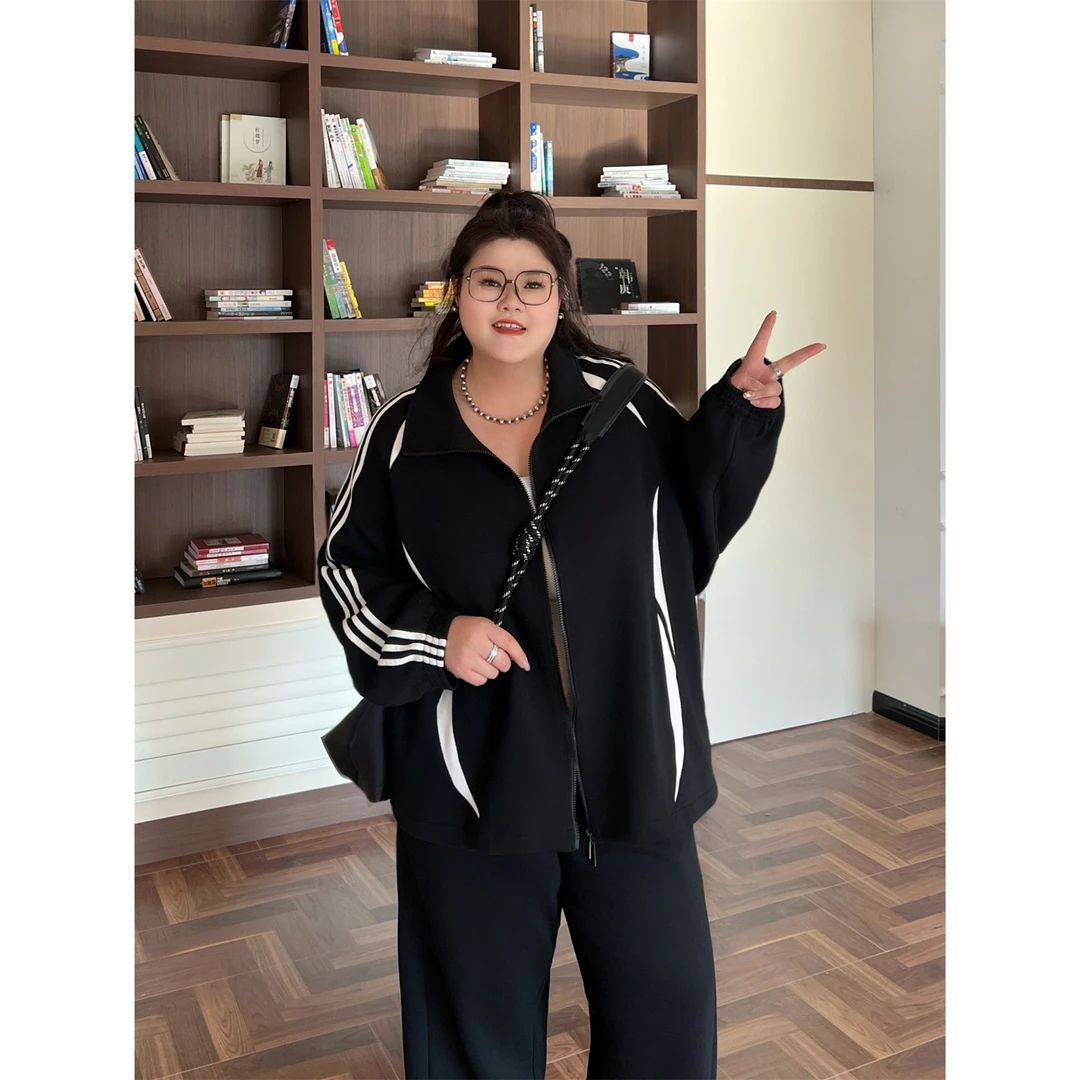 大码女装秋季百搭花契200斤胖mm抄系高街运动风宽松外套15668-X