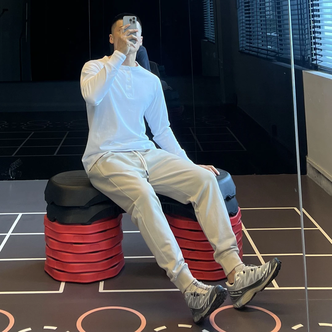 大码300美式复古重磅运动健身卫裤男束腿小脚收口抽绳宽松九分裤