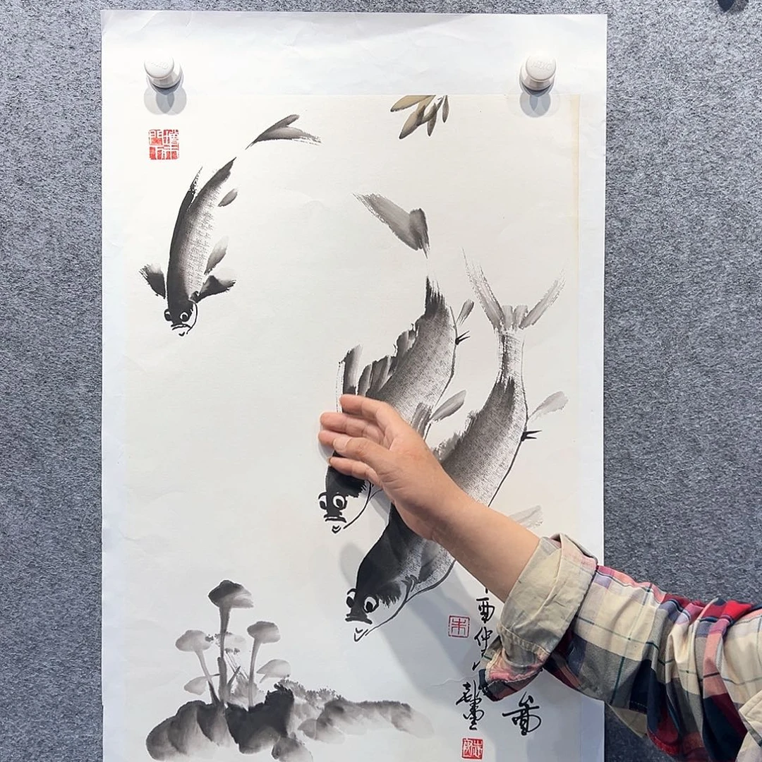 国画知鱼之乐纯手绘