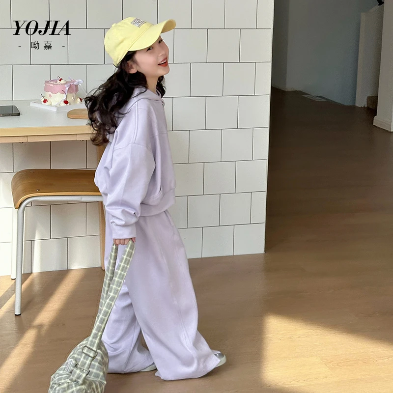 YOJIA女童卫衣套装春季2025新款休闲运动童装外套裤子儿童两件套