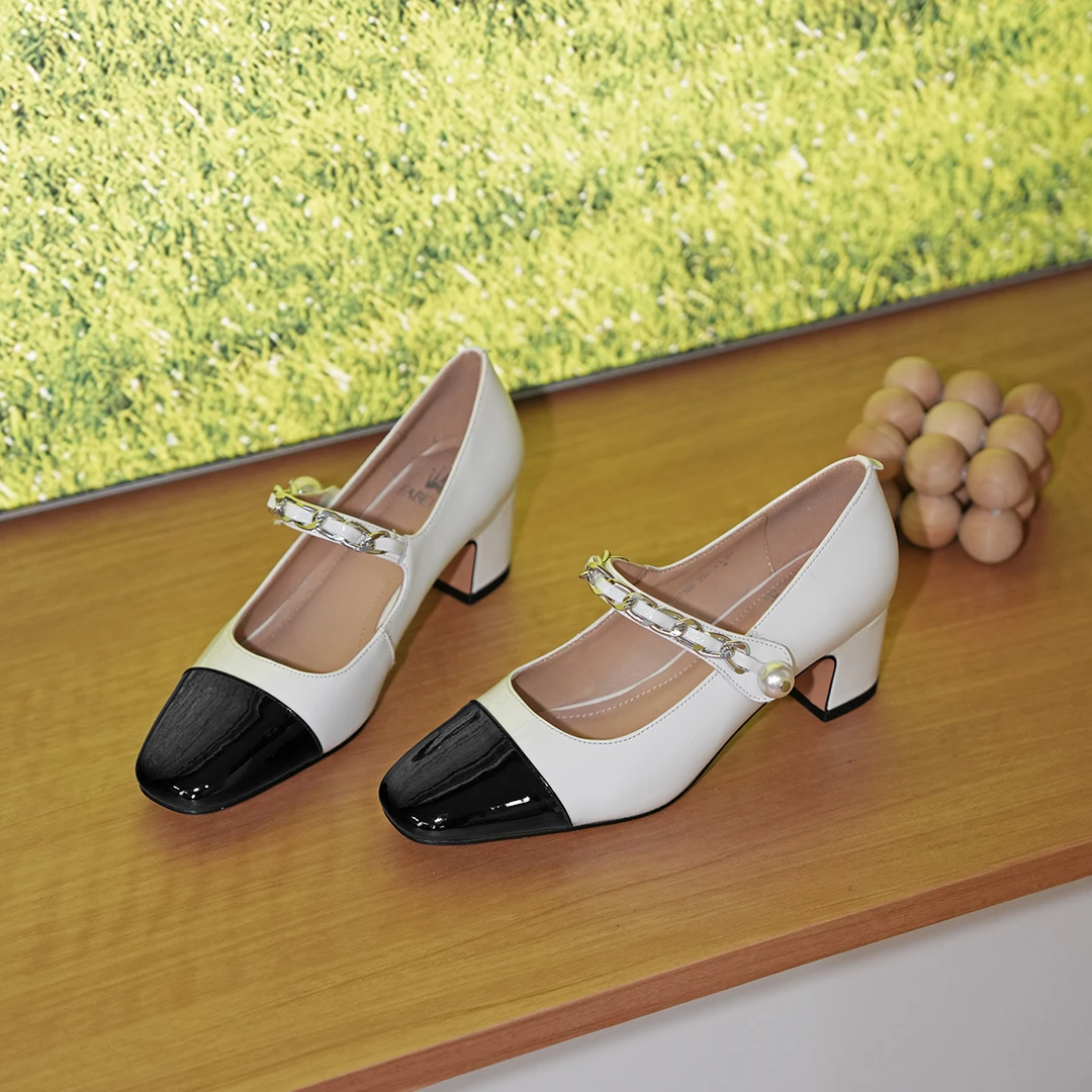 品质甄选时尚粗跟百搭女鞋优雅圆头高跟鞋一字带春秋单鞋DAV2785