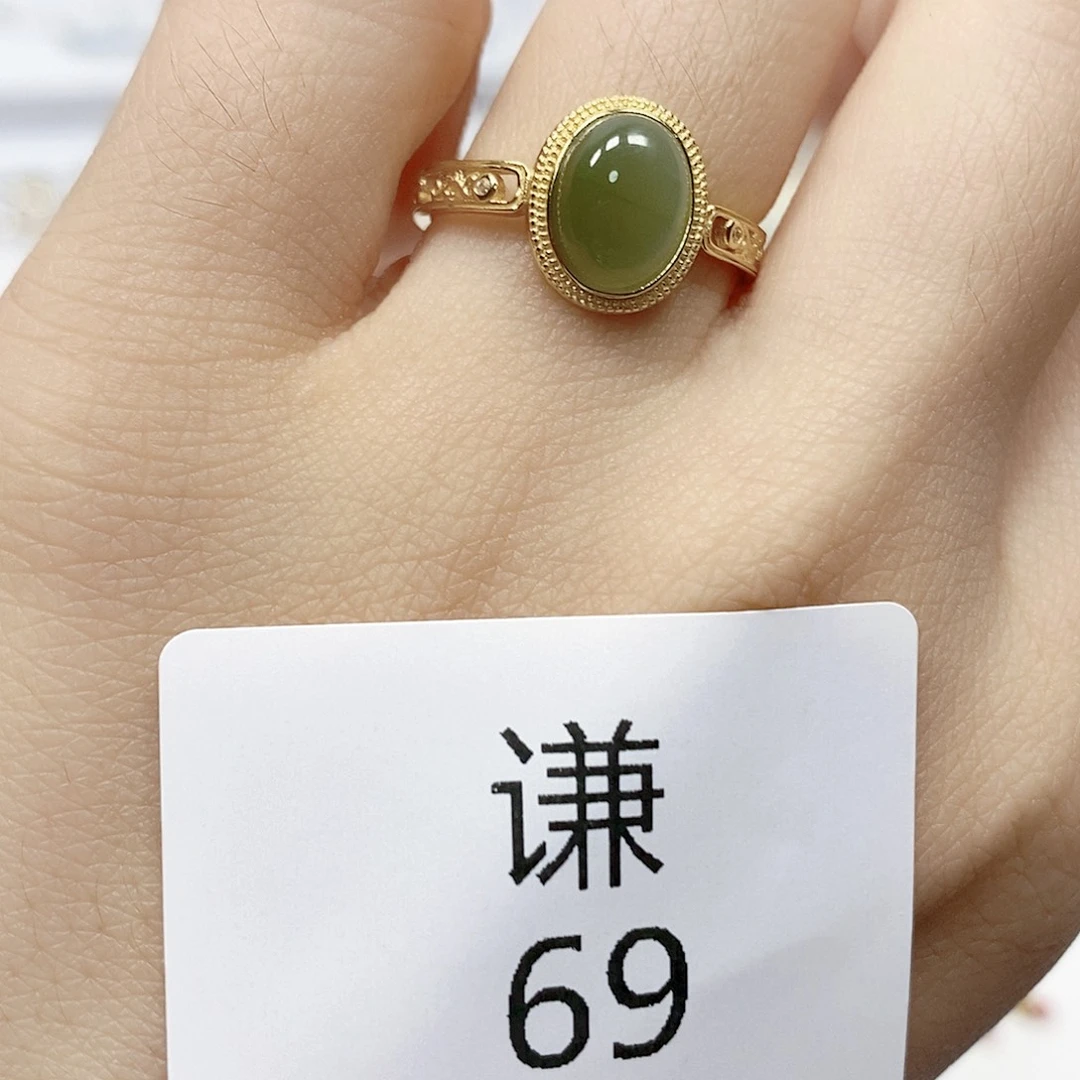 和田玉戒指银S925镶嵌谦69