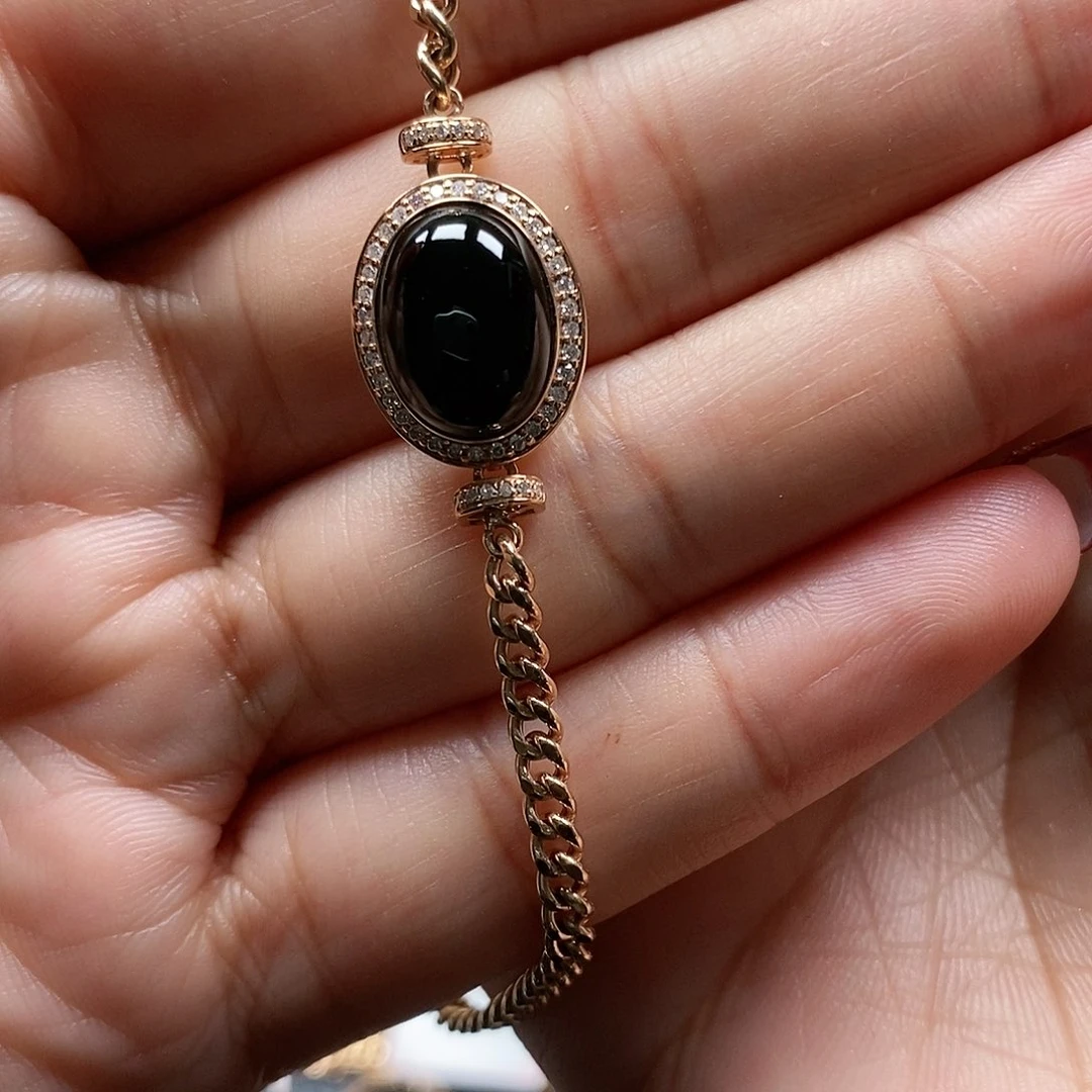 翡翠手链18K金镶嵌墨翠