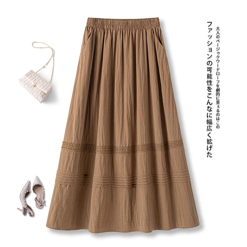 拉夏贝尔半身裙女2025夏季新款高腰显瘦中长款a字百褶裙裙子