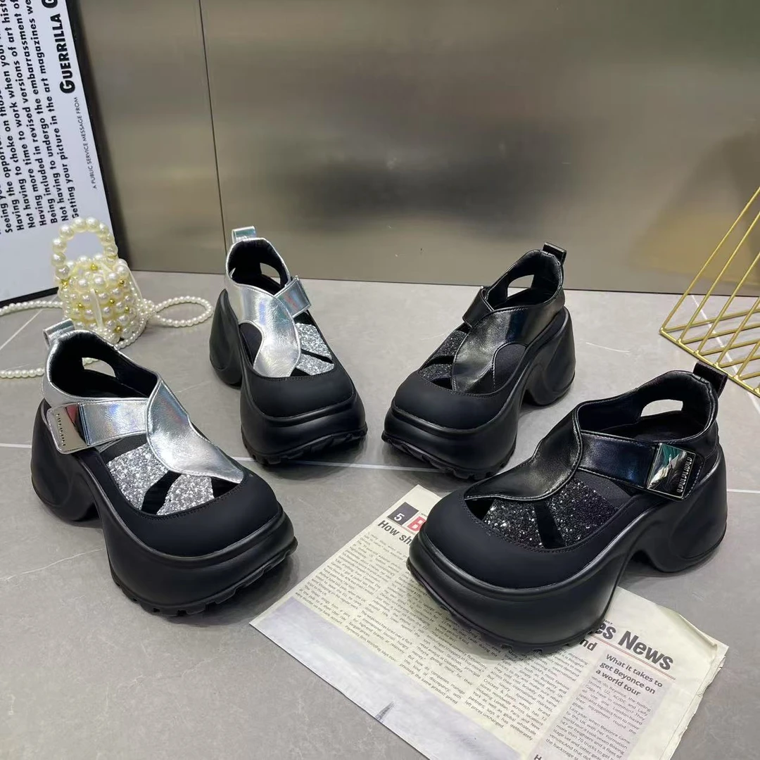 女鞋2025新款夏季厚底增高包头拖鞋女舒适休闲鞋低帮网面拖鞋女