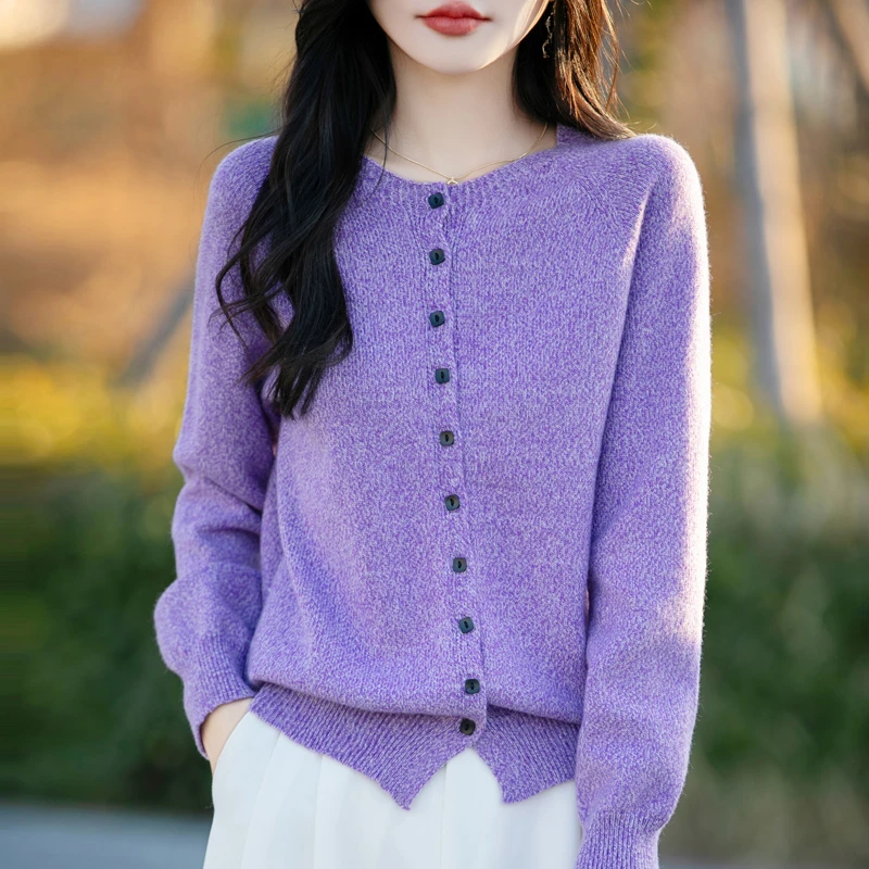 【亲肤绒】春季新款三股花纱精纺针织开衫圆领加厚毛衣套头外套