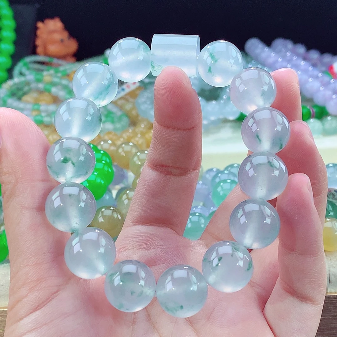 翡翠未镶嵌手链飘花卡14大卡