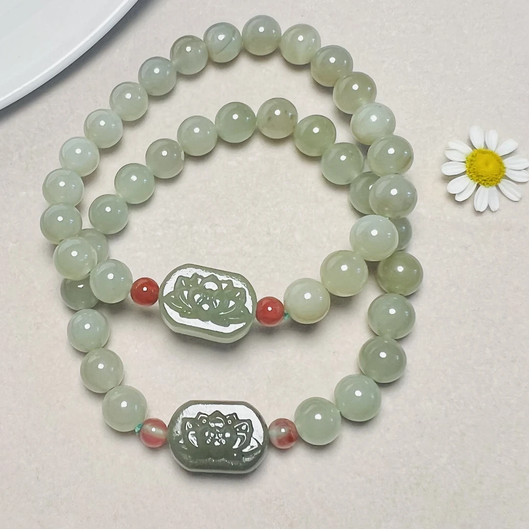 D29.和田玉荷花牌手串妈妈女士单圈多样性发货拍一发一