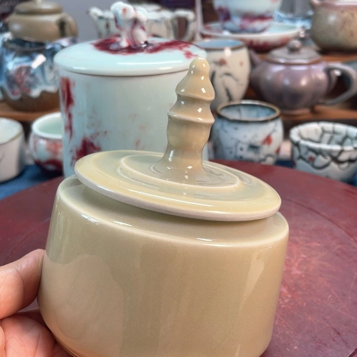 摆件钧瓷鸡油黄手工茶仓