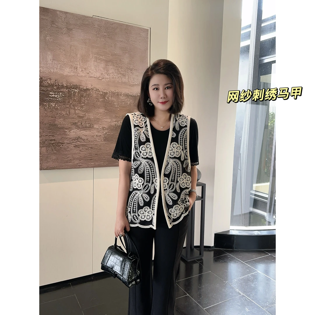 微胖女装【花团锦簇】高品质提花刺绣马甲坎肩马夹无袖百搭20663