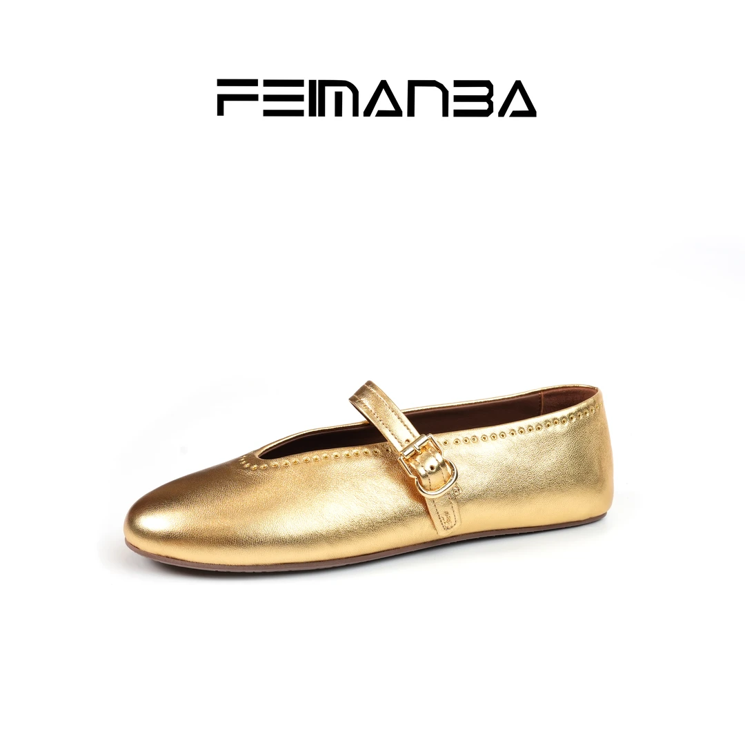 FEIMANBA 铆钉经典圆头玛丽珍芭蕾舞鞋