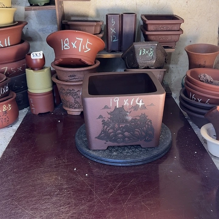紫砂花盆，手工制作