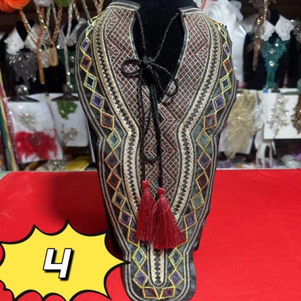 明珠小众演出波西米亚民族风设计款丝带挂脖流苏刺绣项链衣领