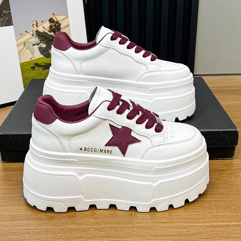 2025年春秋新款松糕鞋百搭防滑内增高小个子9cm休闲厚底小白鞋女