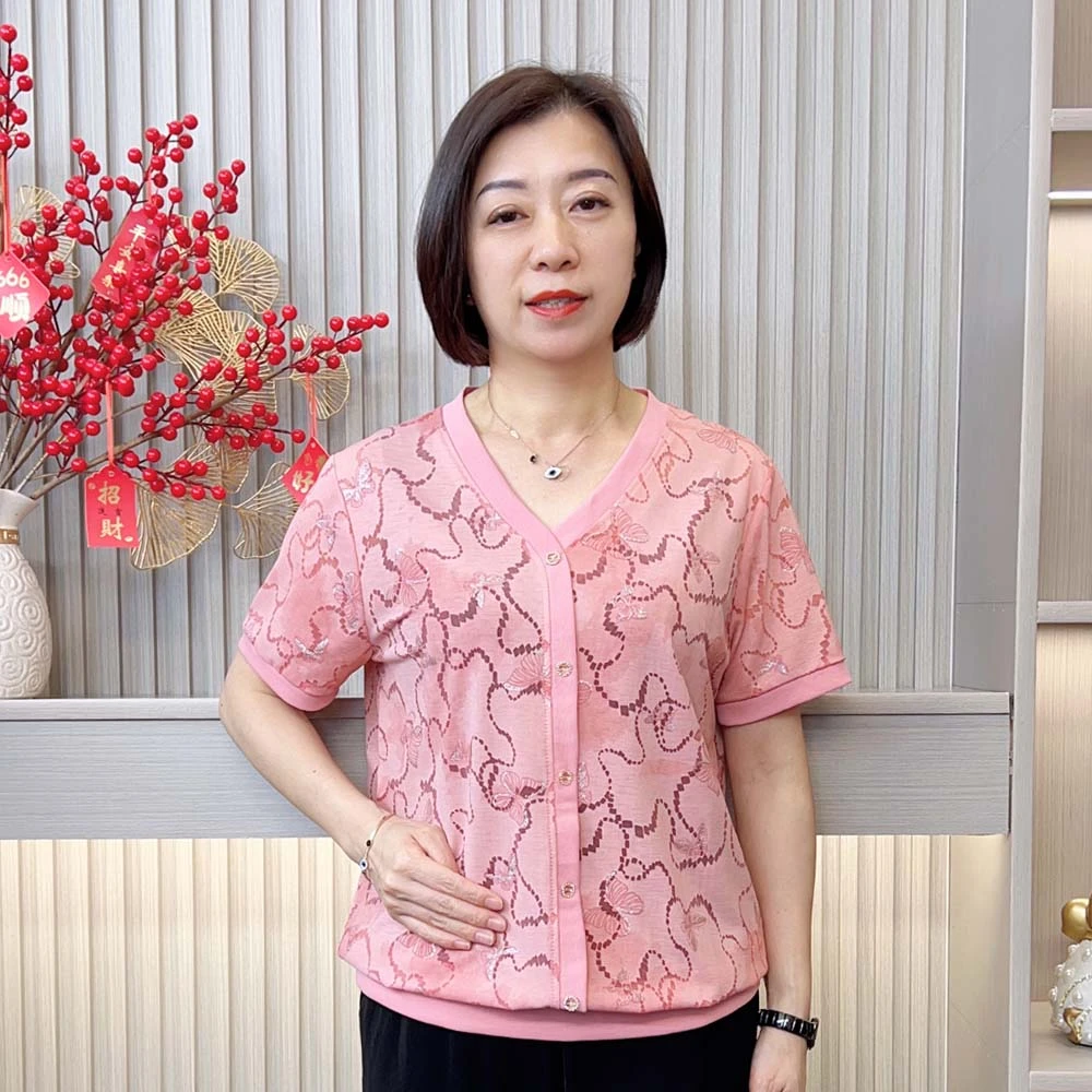 2025夏季新款时尚洋气减龄宽松大码显瘦气质V领短袖中老年妈妈装