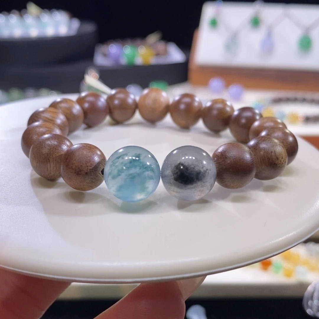 翡翠未镶嵌颈饰翡翠冰飘花意境手串