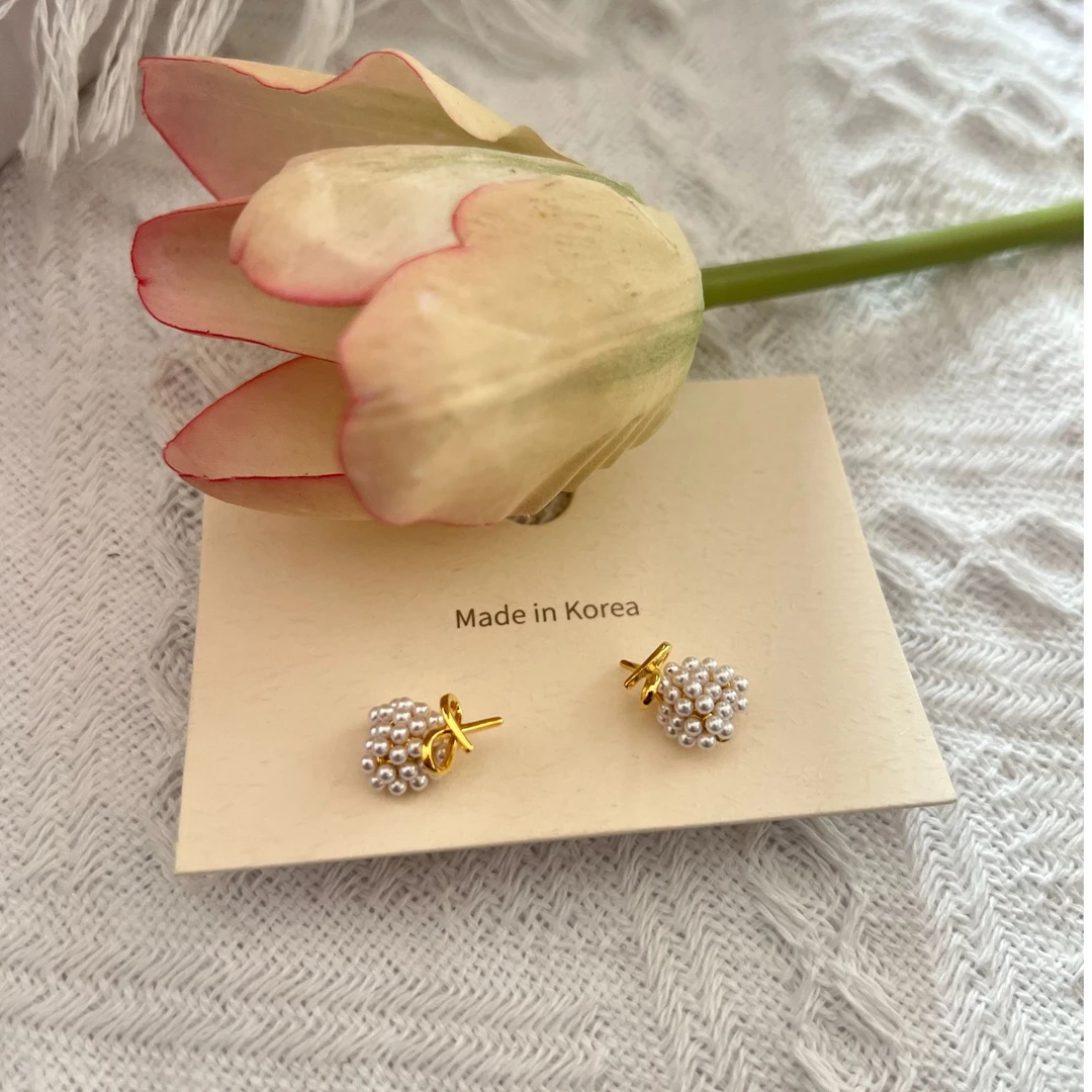 铜合金仿珍珠耳饰 小众轻奢设计感可爱珍珠爱心蝴蝶结925银针