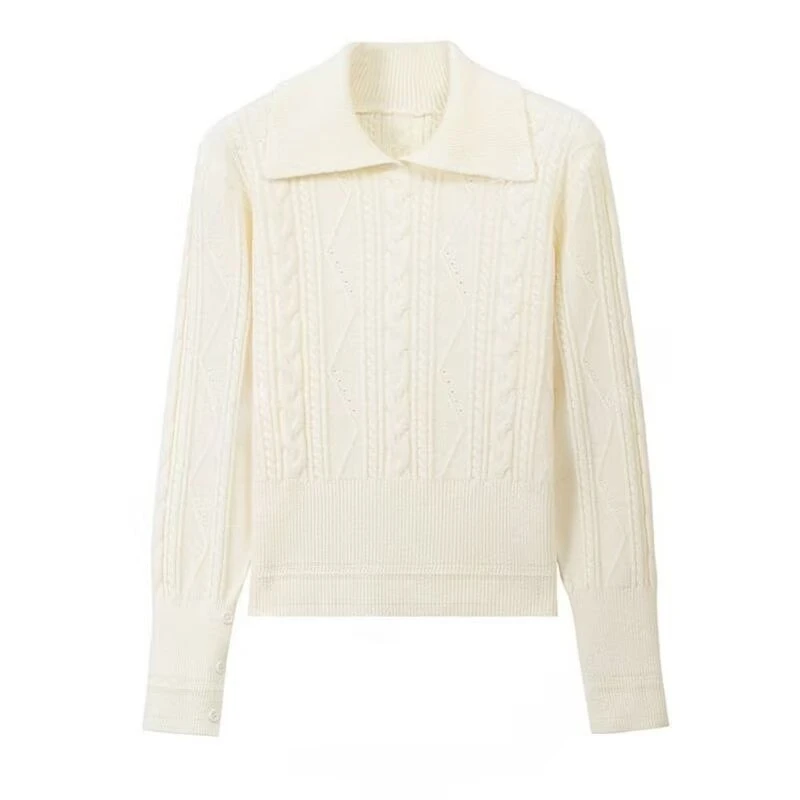 polo翻领套头麻花针织衫2025秋冬新款加厚简约内搭高腰长袖上衣女