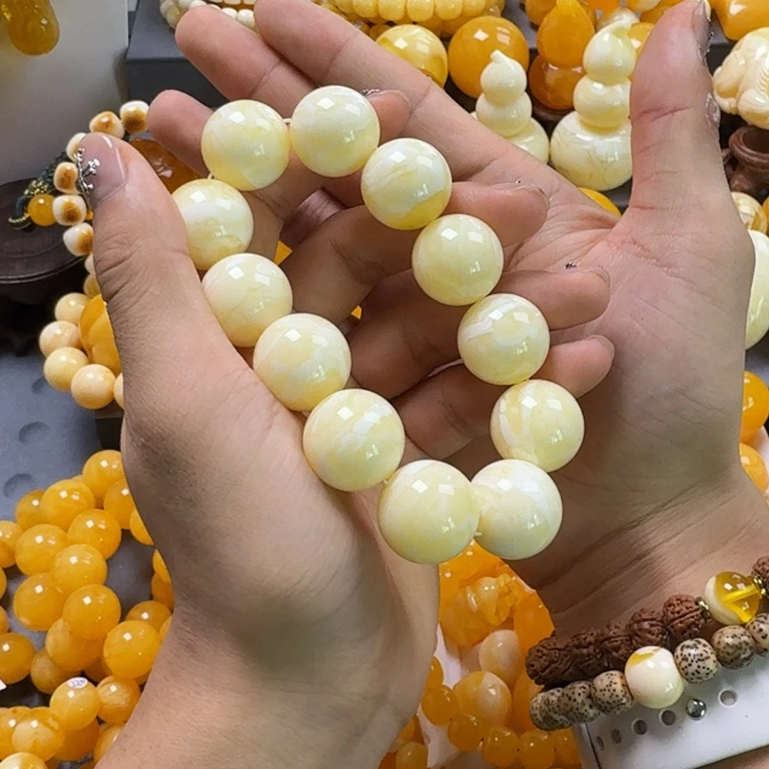 蜜蜡珠宝奇石未镶嵌同料乌料白蜡20mm