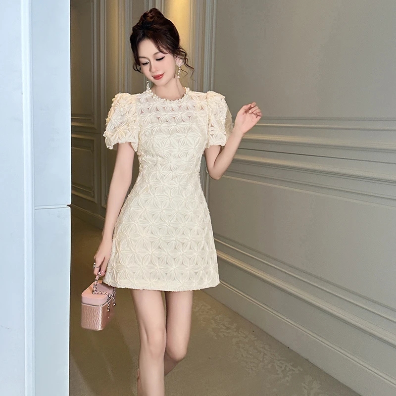 裙子蕾丝显瘦气质小个子夏季复古法式收腰名媛时尚优雅连衣裙修身