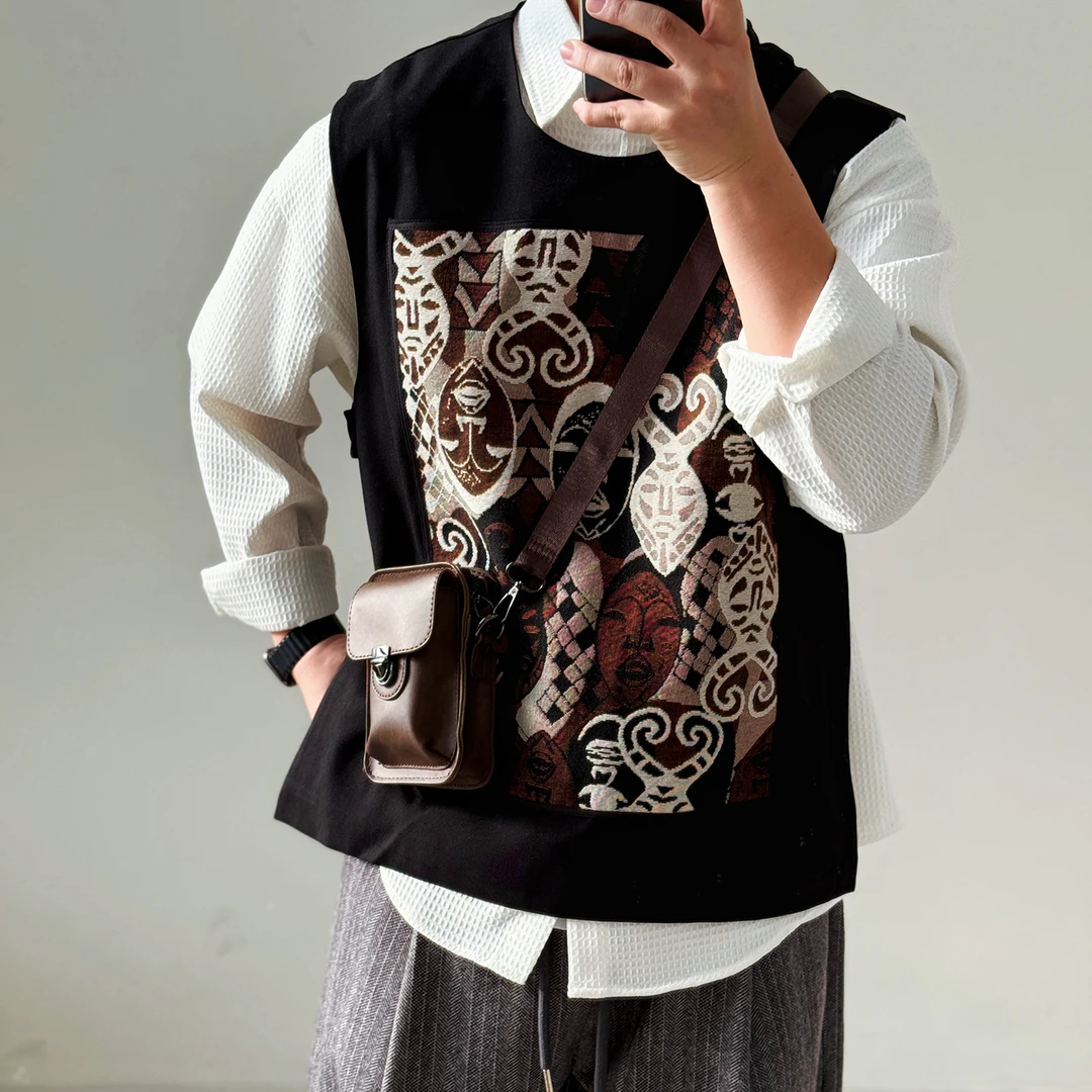 陆星家【面具】秋冬高级感爆款马甲原创刺绣提花轻奢痞帅男款潮M10