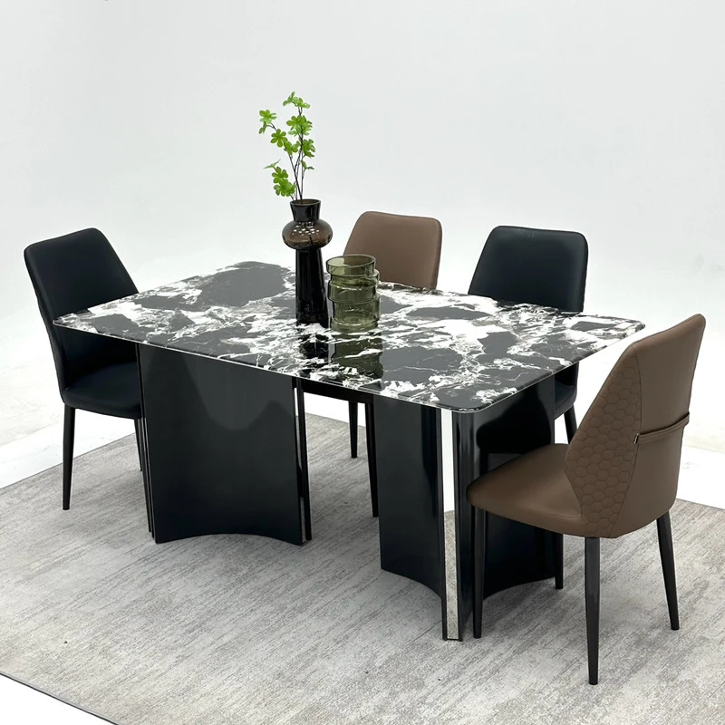 奢石餐桌宝格丽黑长桌家用长方形饭桌客厅高级感轻奢餐厅桌子条桌