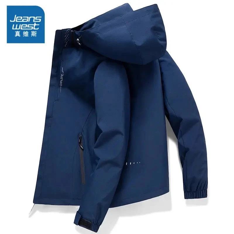 Jeanswest/真维斯春秋款冲锋衣外套男士户外登山服防风休闲夹克男