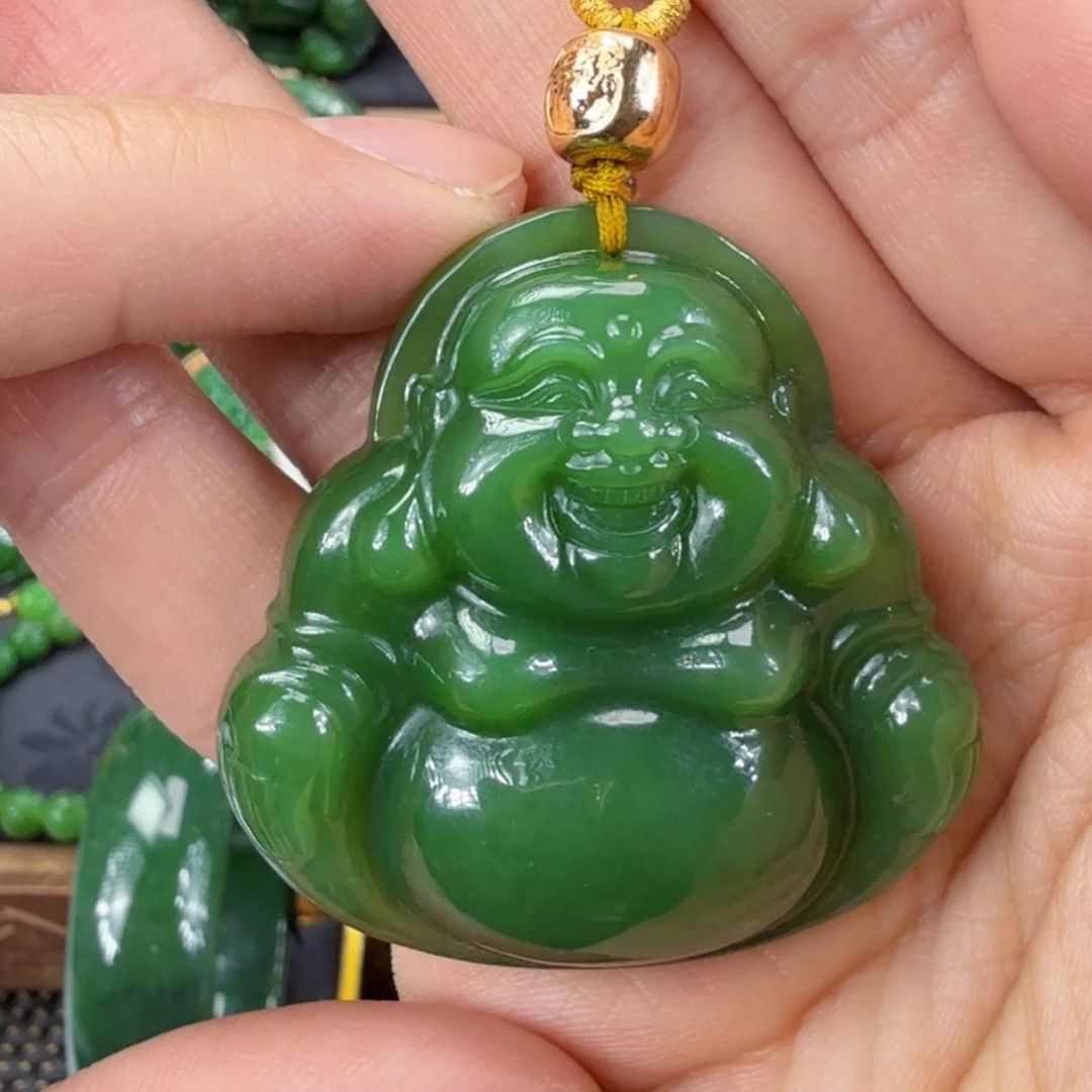 和田玉（碧玉）吊坠(赠链)18K金镶嵌