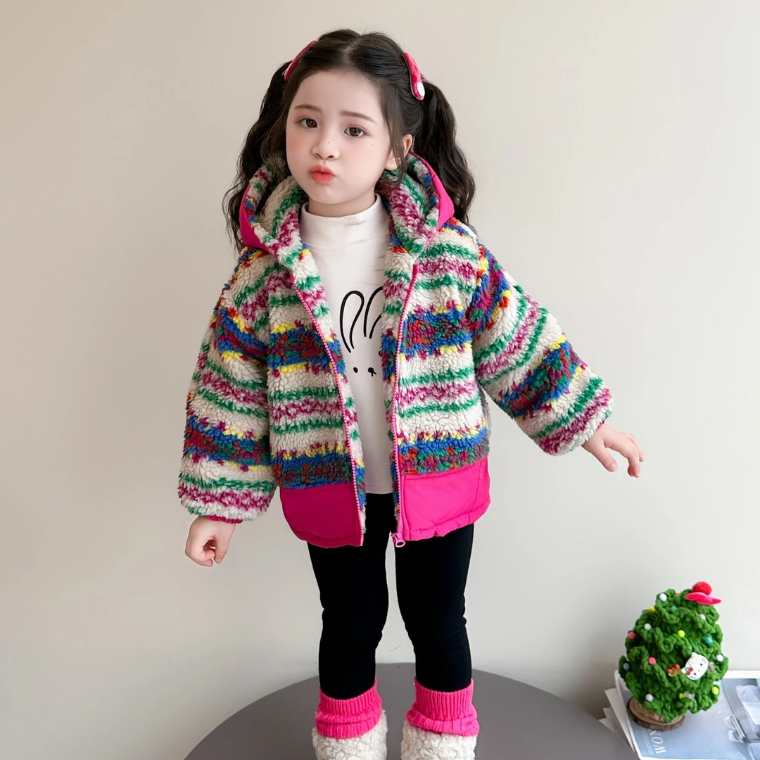 女童夹棉加厚外套秋冬25新款洋气儿童时尚冬装女宝宝冬季毛毛衣