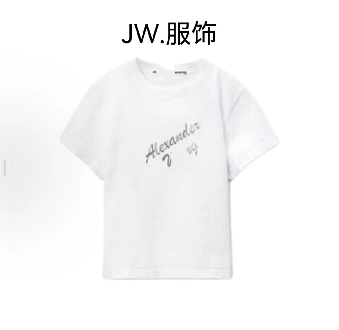 【JW.】2025SS夏季新款修身t恤女字母烫钻圆领简约上衣轻奢短袖